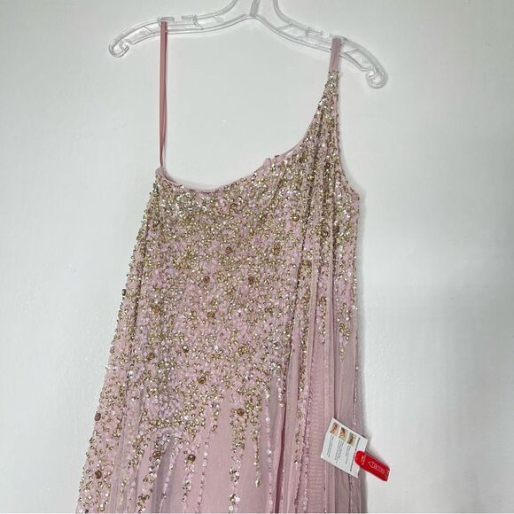 Mac Duggal 9224 Size 4 One Shoulder Embellished Trapeze A-Line Gown, Tan/Blush - Picture 5 of 13